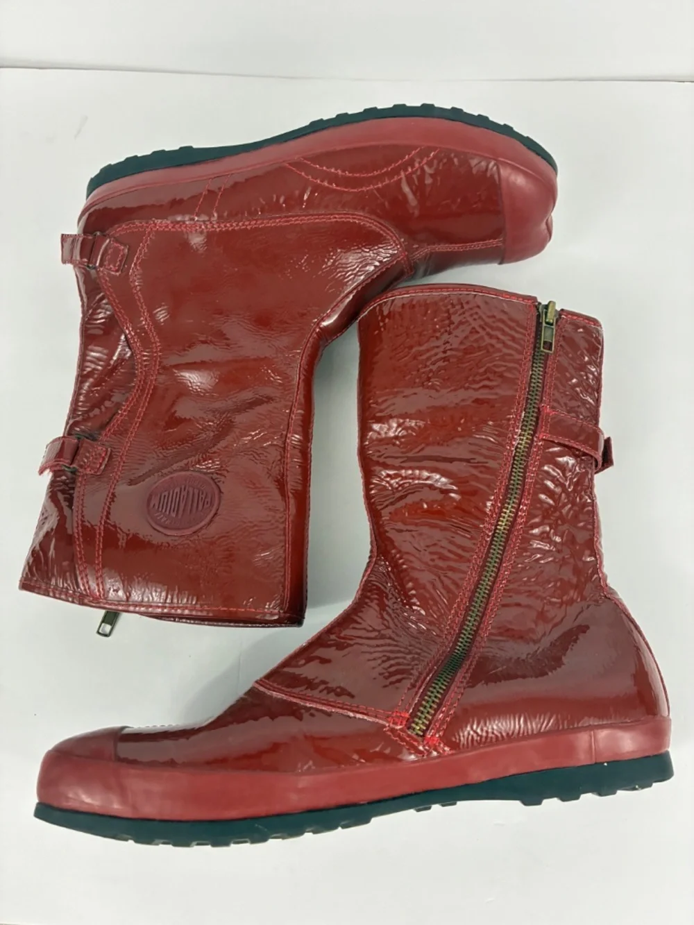 Palladium Unbound Shibuya Boots 8 Red Patent Leather Tabi Toe Calf High Samurai